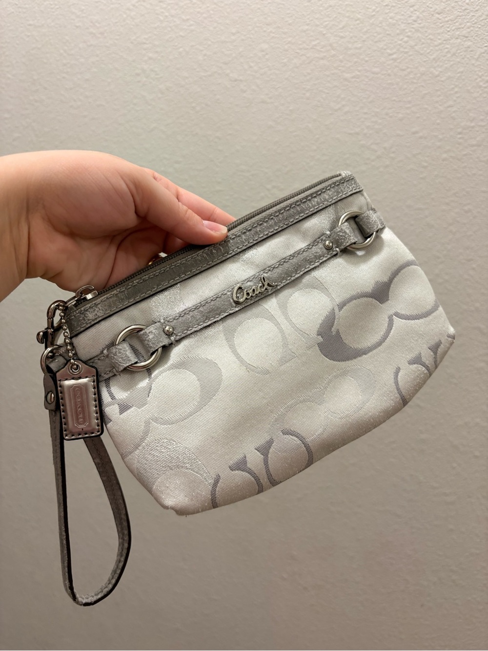 Coach Metallic Silver Signature Wristlet Clutch